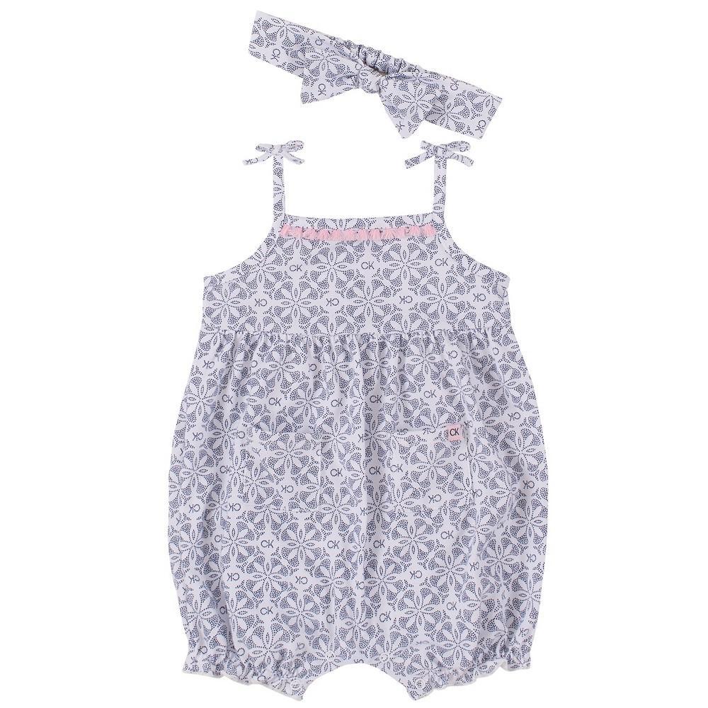 商品Calvin Klein|Baby Girls Logo Printed Pique Sunsuit and Headband Set, 2 Piece,价格¥218,第1张图片
