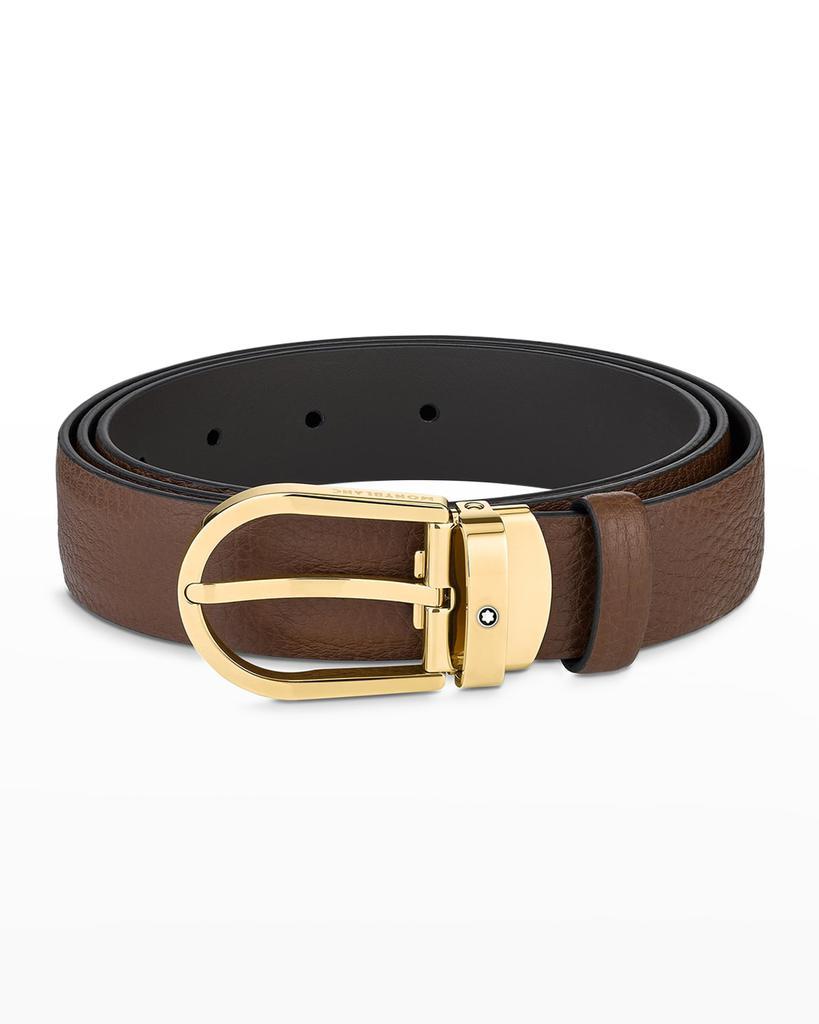 商品MontBlanc|Men's Horseshoe Buckle Leather Belt, 30mm,价格¥2981,第1张图片