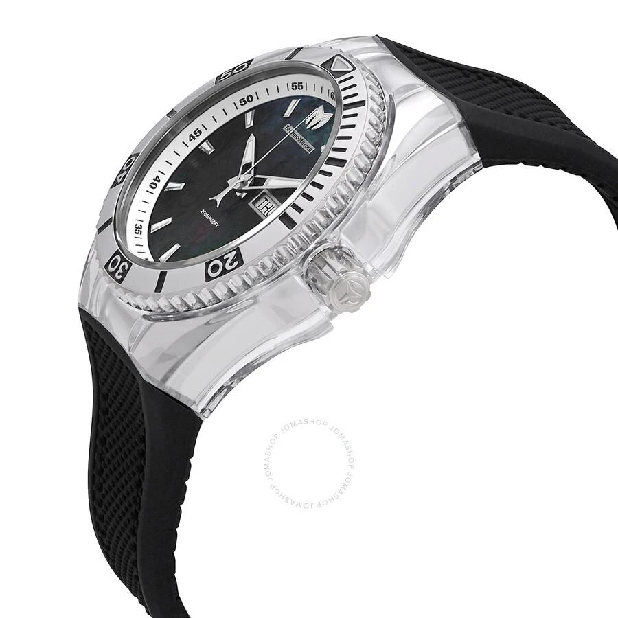 商品TechnoMarine|Cruise Monogram Black Mother of Pearl Logo Textured Dial Black Silicone Strap Men's Watch 115212,价格¥663,第2张图片详细描述