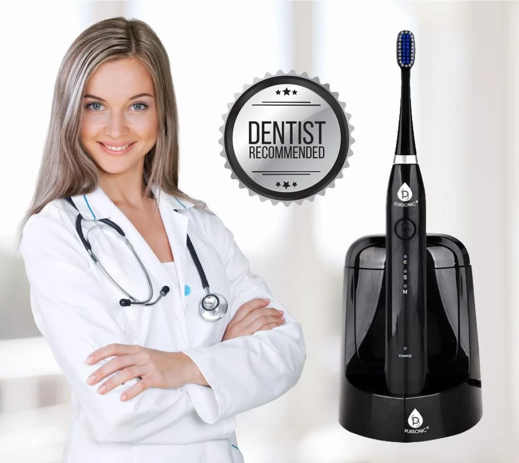 商品PURSONIC|Sonic SmartSeries Electronic Power Rechargeable Battery Toothbrush with UV Sanitizing Function,  Includes 12 Brush Heads,BLACK,价格¥401,第3张图片详细描述