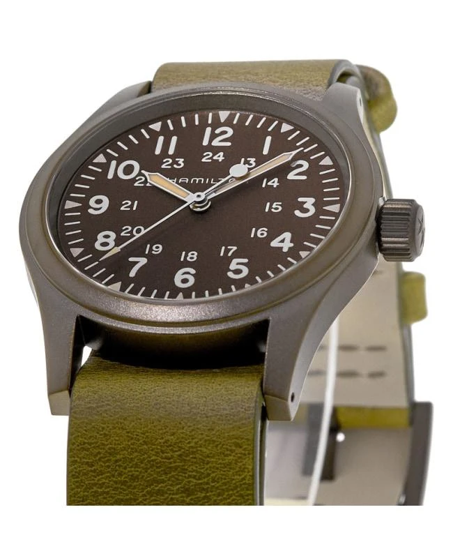 商品Hamilton|Hamilton Khaki Field Mechanical Brown Dial Green Leather Strap Men's Watch H69449861,价格¥3601,第2张图片详细描述