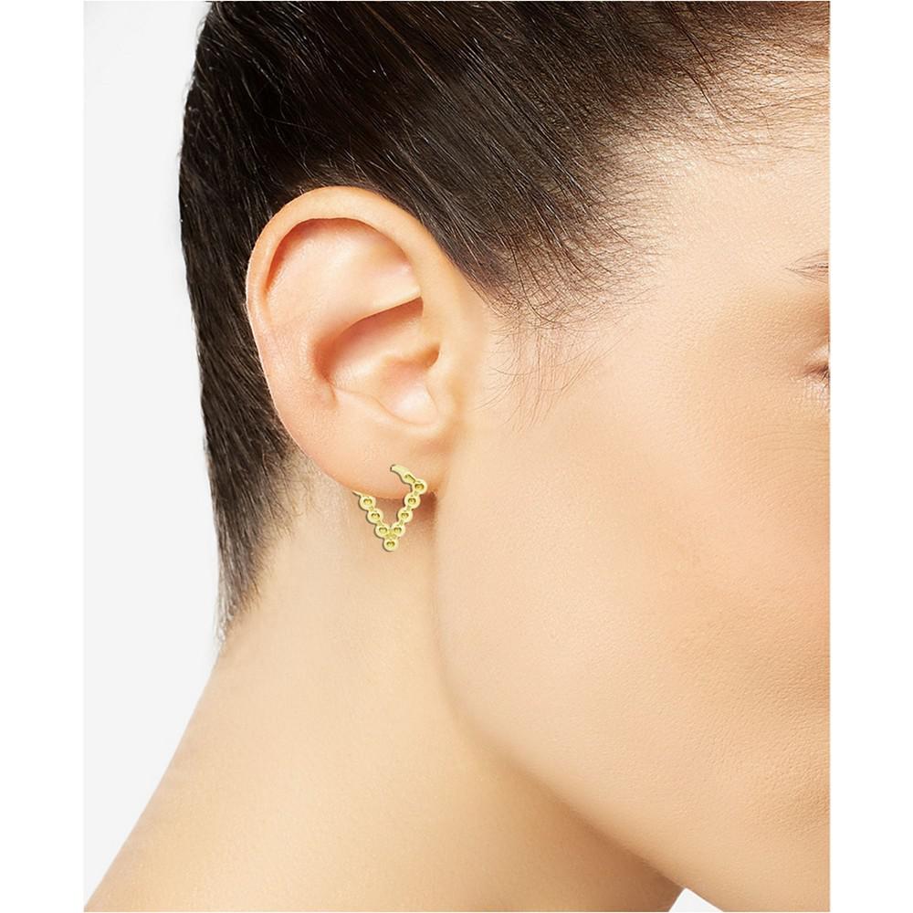 High Polished V Shape Beaded Click Top Hoop Earring, Gold Plate and Silver Plate商品第2张图片规格展示