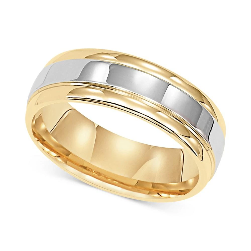 商品Macy's|Men's Two-Tone Polished Band in 14k Gold & White Gold,价格¥24666,第2张图片详细描述