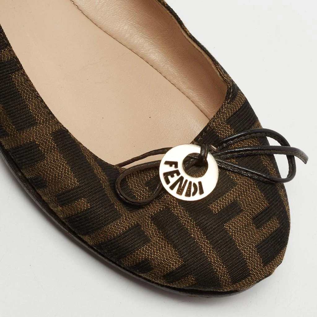 Fendi Brown Zucca Canvas Logo Bow Ballet Flats Size 39 商品