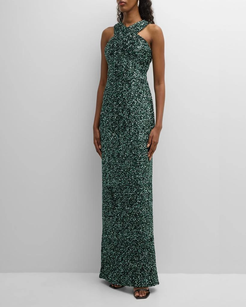 商品Teri Jon|Sequin Crossover Halter Gown,价格¥2515,第2张图片详细描述