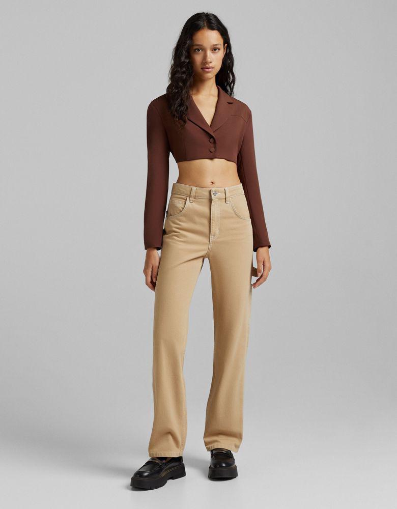 商品Bershka|Bershka open back cropped blazer co-ord in chocolate,价格¥177,第4张图片详细描述