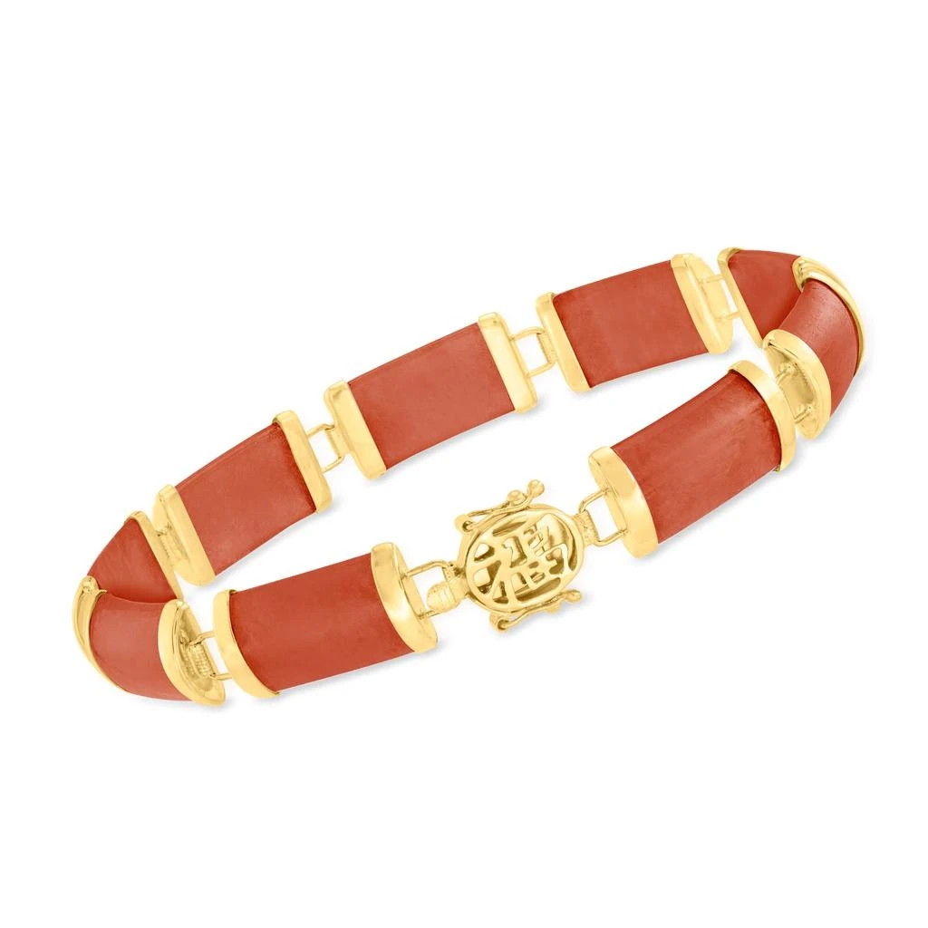 商品Ross-Simons|Ross-Simons Red Jade "Good Fortune" Bracelet in 14kt Yellow Gold,价格¥3565,第1张图片