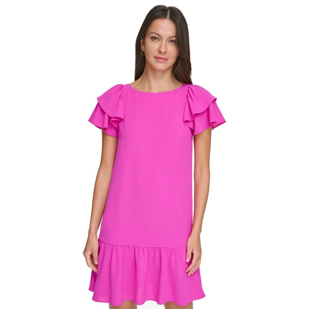 商品DKNY|Petite Flutter-Sleeve Ruffle-Hem Dress,价格¥599,第4张图片详细描述