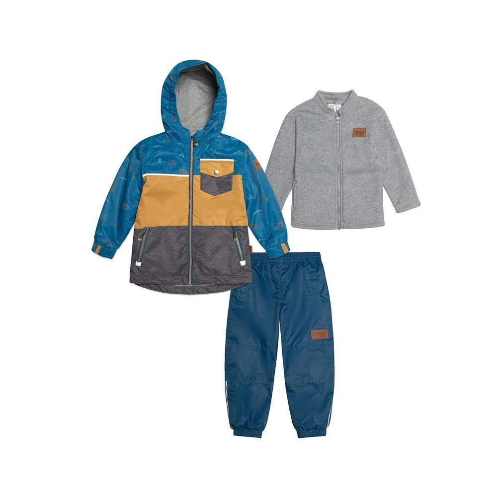 商品Deux par Deux|Boy Color blocked Printed 3 In 1 Spring Rain Set Blue Camping, Yellow & Grey - Toddler|Child,价格¥692,第1张图片