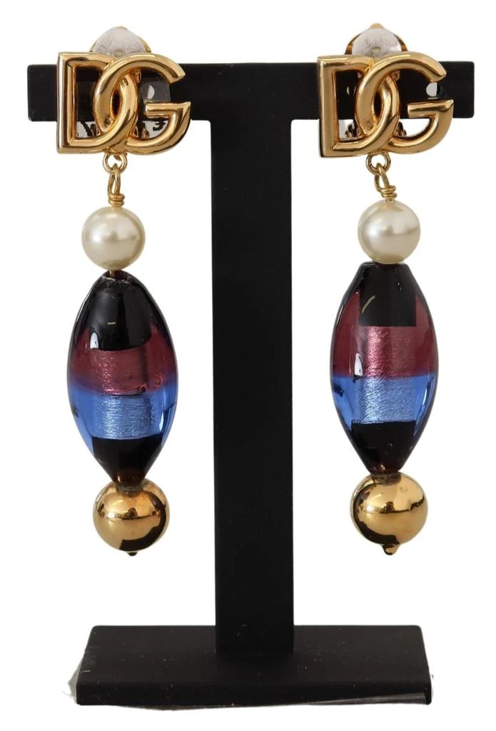 商品Dolce & Gabbana|Dolce & Gabbana Gold Plated Brass Glass Design Dangling Earrings,价格¥2382,第1张图片