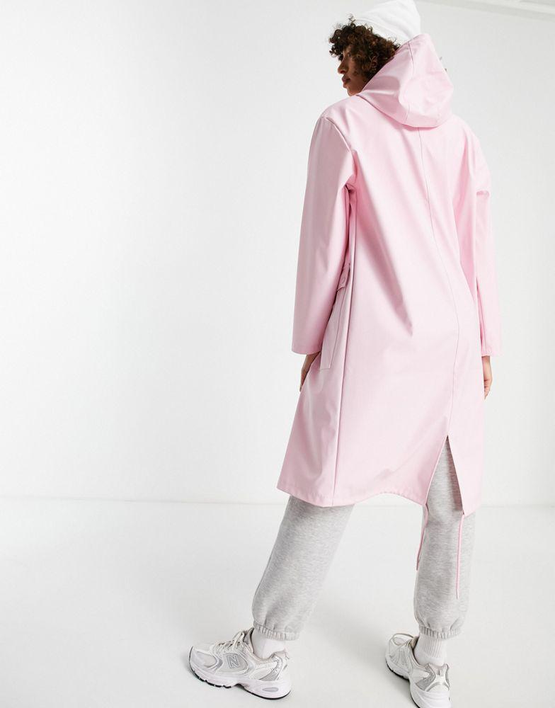 Topshop mid length rain mac with hood in pink商品第2张图片规格展示