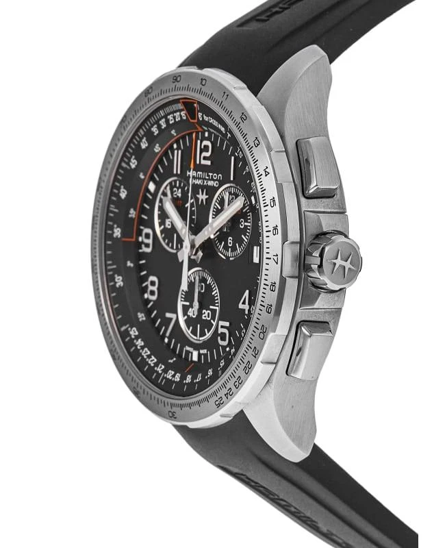 商品Hamilton|Hamilton Khaki Aviation X-Wind GMT Chrono Quartz Black Dial Rubber Strap Men's Watch H77912335,价格¥7291,第3张图片详细描述