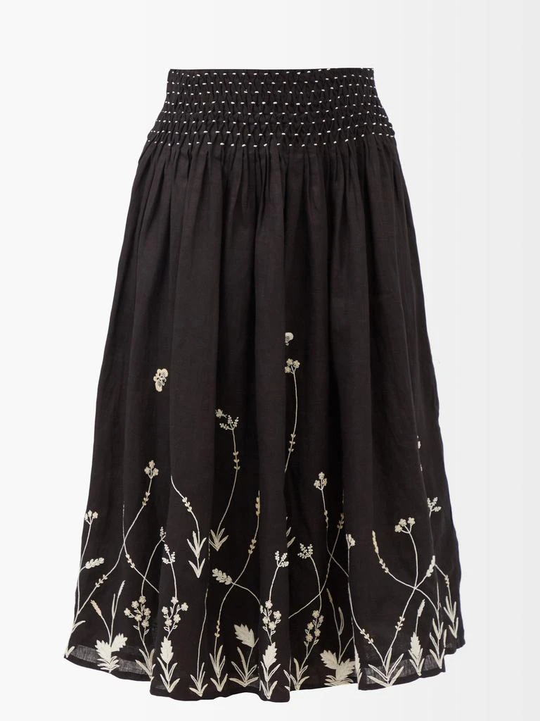 商品Thierry Colson|Verde floral-embroidered linen midi skirt,价格¥1318,第1张图片