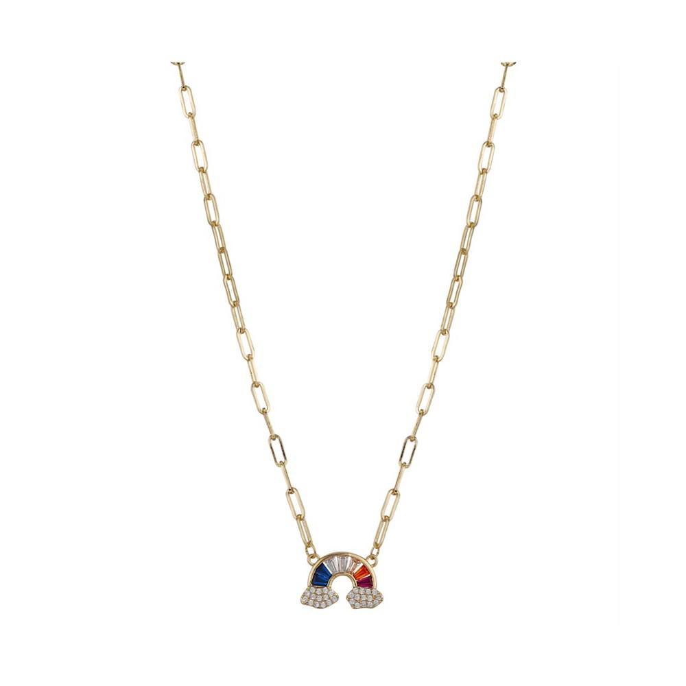 Gold Flash Plated Multi-Color Crystal Rainbow Necklace, 16+2" Extender商品第1张图片规格展示