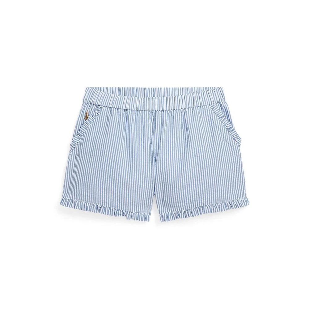 商品Ralph Lauren|Big Girls Striped Ruffled Cotton Seersucker Shorts,价格¥167,第1张图片