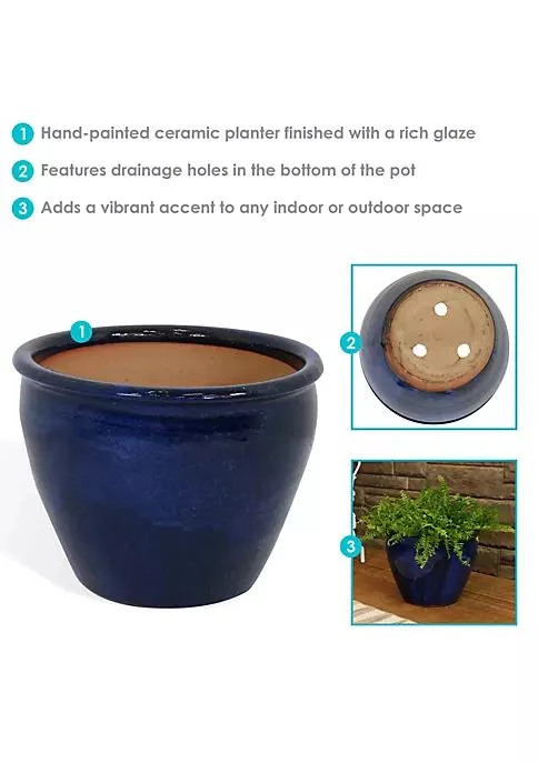 商品Sunnydaze Decor|15 in Chalet High-Fired Glazed Ceramic Planter - Imperial Blue,价格¥817,第4张图片详细描述