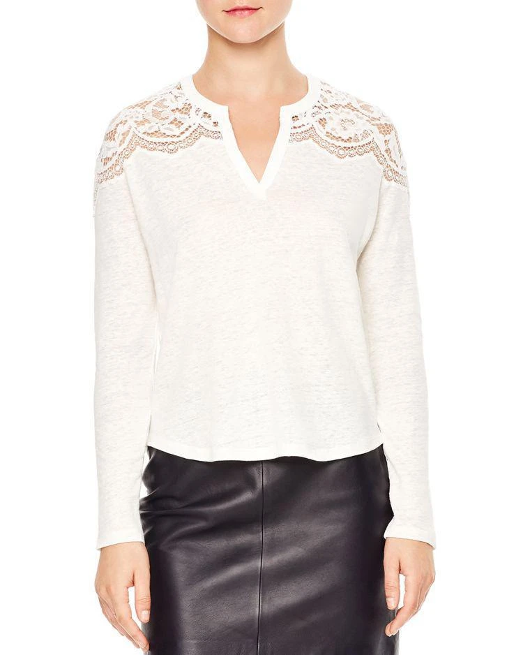 商品Sandro|Flo Lace-Yoke Top,价格¥926,第1张图片