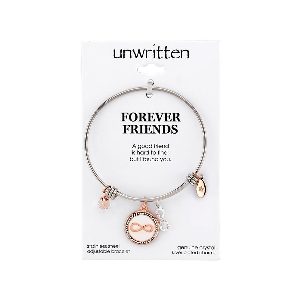 商品Unwritten|"Forever Friends" Infinity Bangle Bracelet in Stainless Steel & Rose Gold-Tone with Silver Plated Charms,价格¥102,第5张图片详细描述