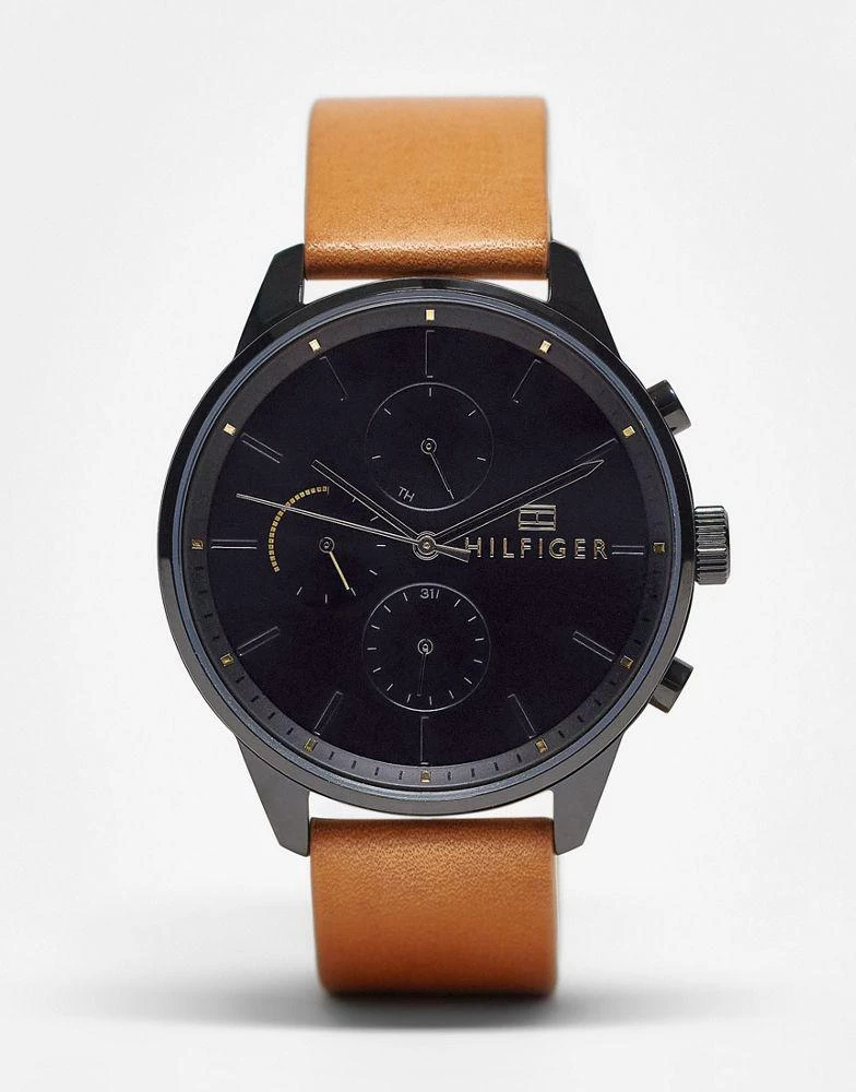商品Tommy Hilfiger|Tommy Hilfiger Chase multi dial watch with leather strap in tan,价格¥1257,第1张图片