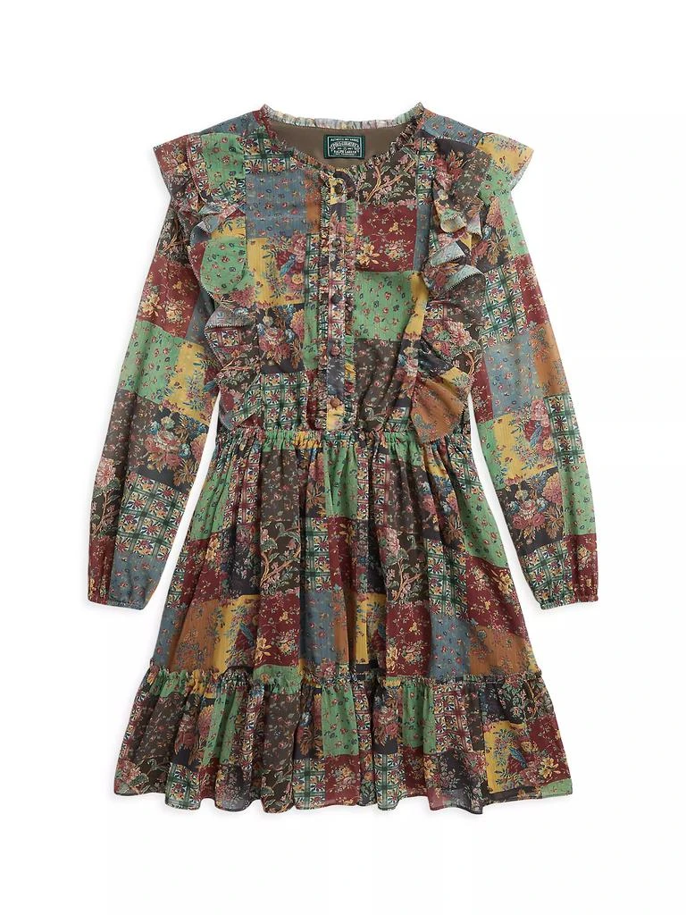 商品Ralph Lauren|Little Girl's & Girl's Patchwork-Print Chiffon Dress,价格¥696,第1张图片