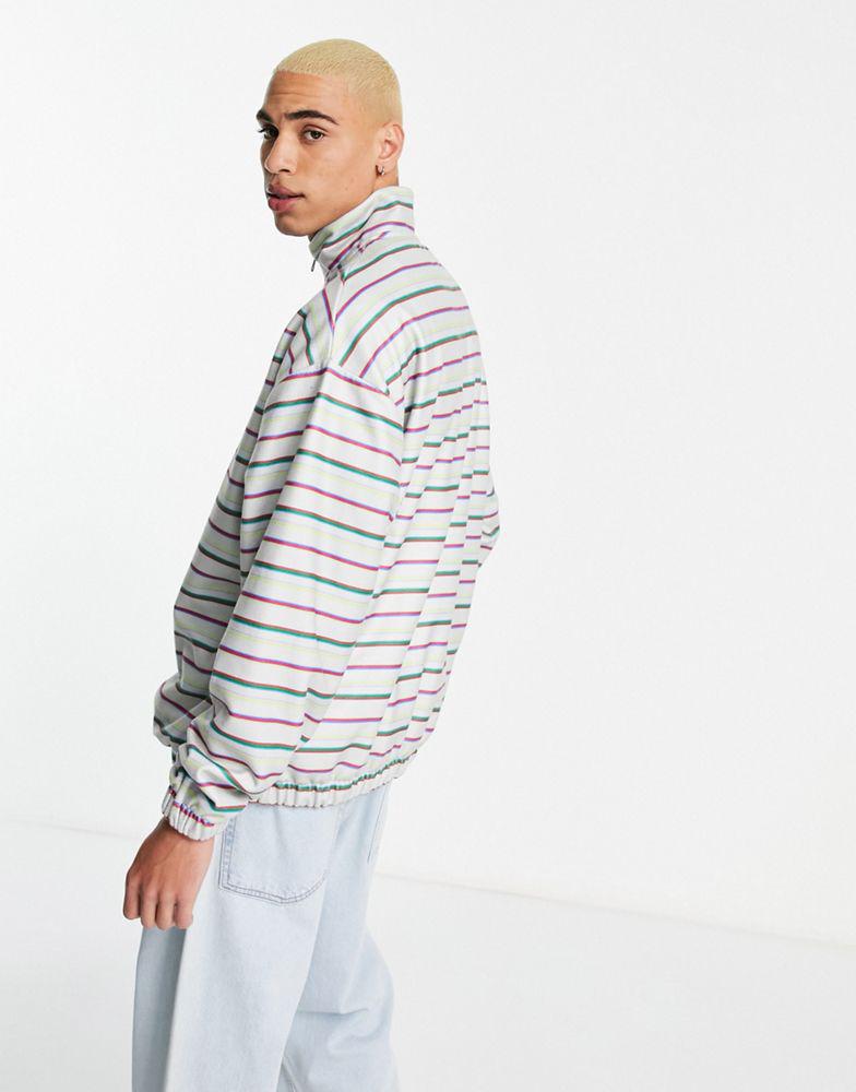 ASOS DESIGN oversized half zip fleece festival sweatshirt in stripe with chest print商品第2张图片规格展示