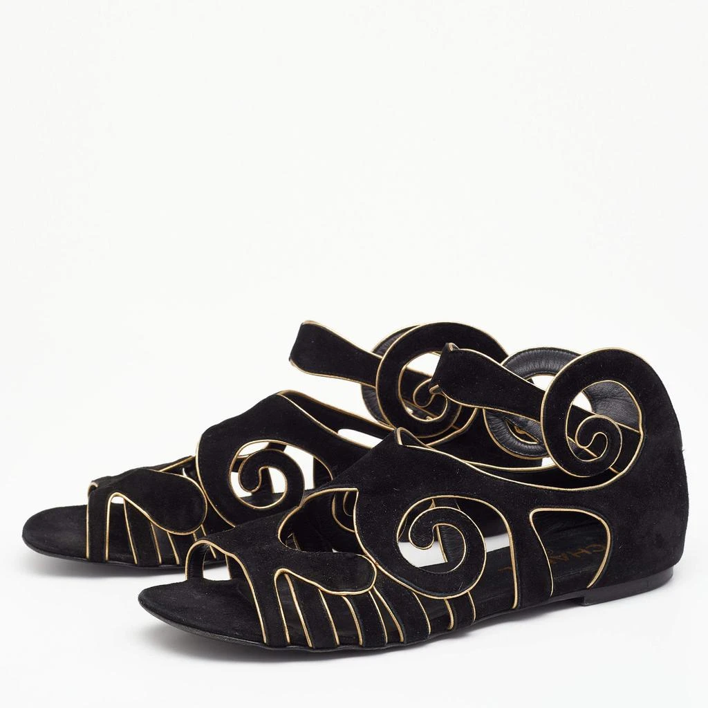 商品[二手商品] Chanel|Chanel Black/Gold Suede Gladiator Flat Sandals Size 38.5,价格¥1862,第2张图片详细描述