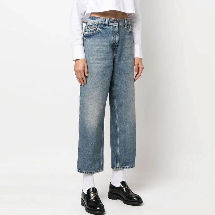 商品[国内直发] Prada|普拉达 SS23 水洗直筒宽松牛仔裤 女款 蓝色,价格¥9564,第5张图片详细描述