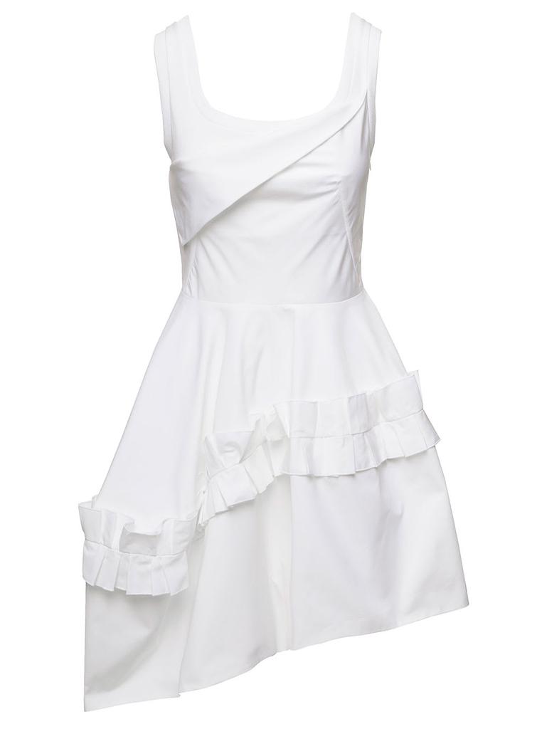 Mini White Asymmetric Dress With Oversize Ruche In Cotton Woman Alexander Mcqueen商品第1张图片规格展示