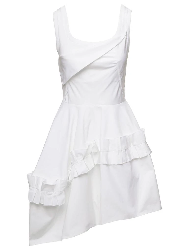 商品Alexander McQueen|Mini White Asymmetric Dress With Oversize Ruche In Cotton Woman Alexander Mcqueen,价格¥5312,第1张图片