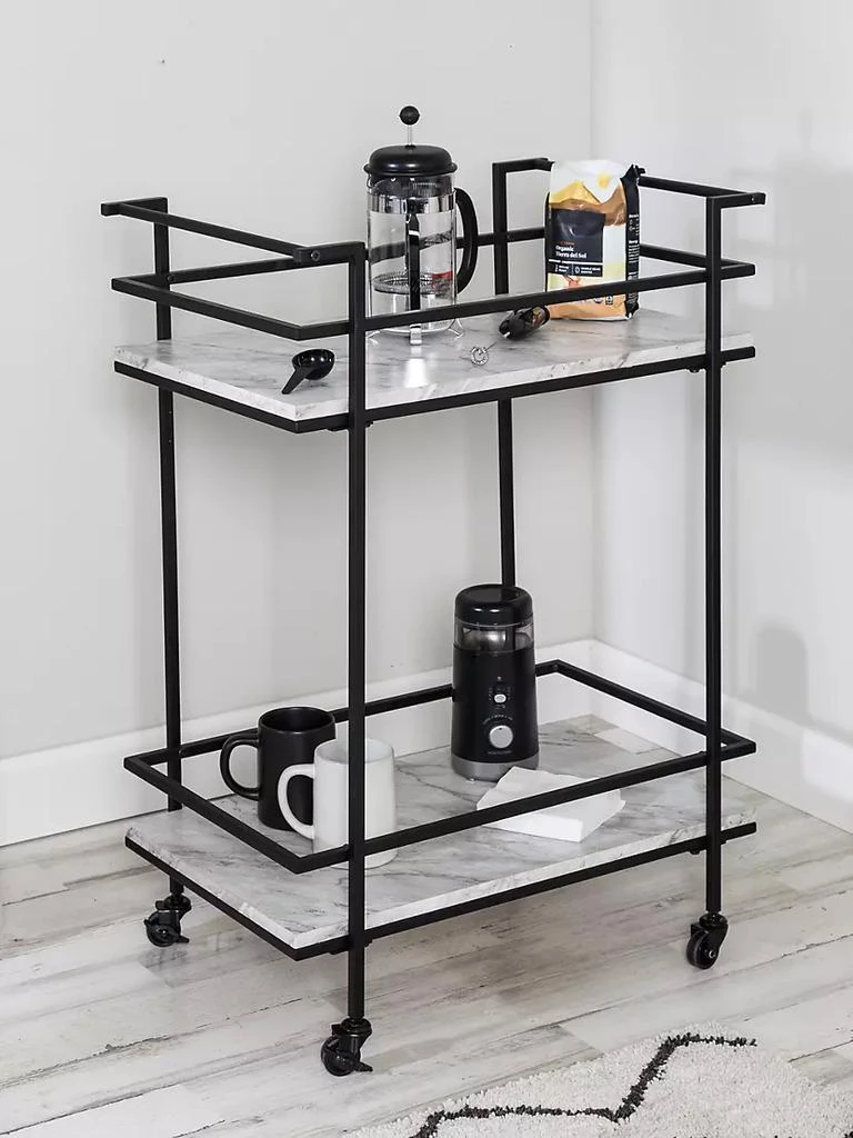 Two-Tier Faux Marble Rolling Bar Cart 商品
