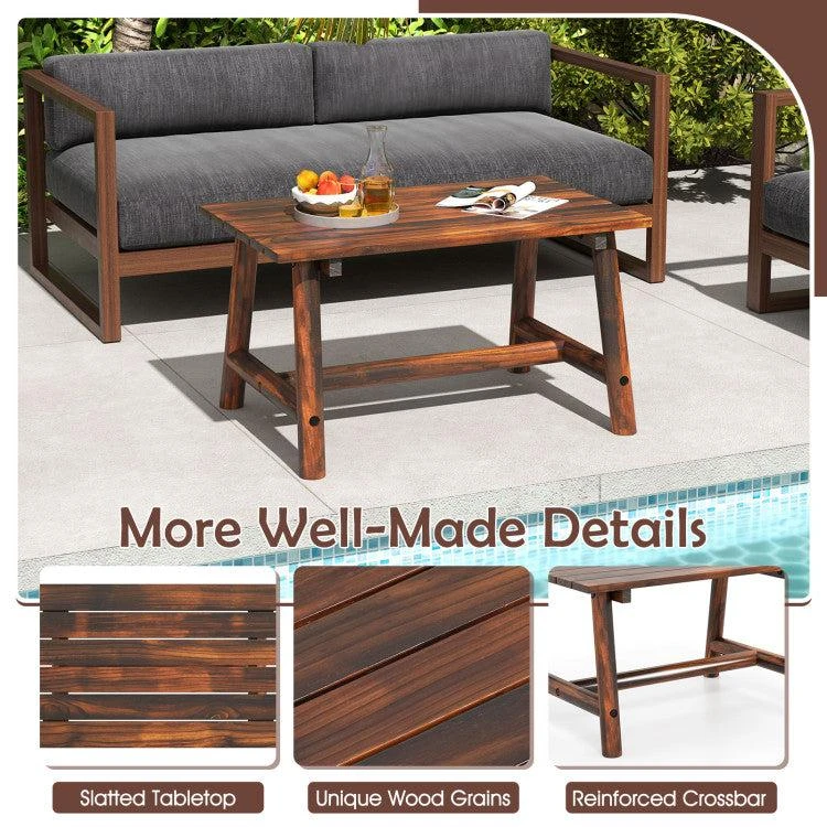 商品Hivvago|Solid Wood Patio Table with Slatted Tabletop for Garden Lawn Porch Balcony Poolside Living Room-Brown,价格¥967,第5张图片详细描述
