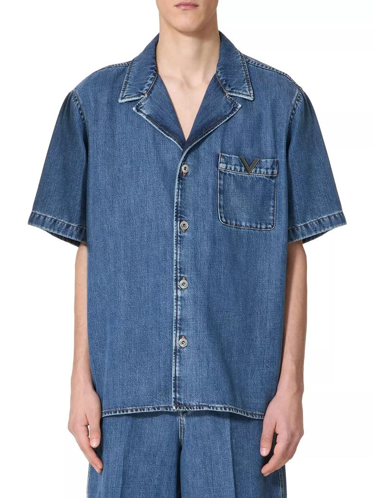 商品Valentino|Denim Bowling Shirt with Metallic V Detail,价格¥11164,第2张图片详细描述