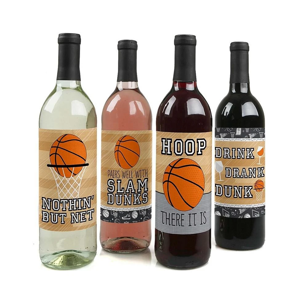 商品Big Dot of Happiness|Nothin' but Net - Basketball - Party Decor - Wine Bottle Label Stickers - 4 Ct,价格¥82,第1张图片