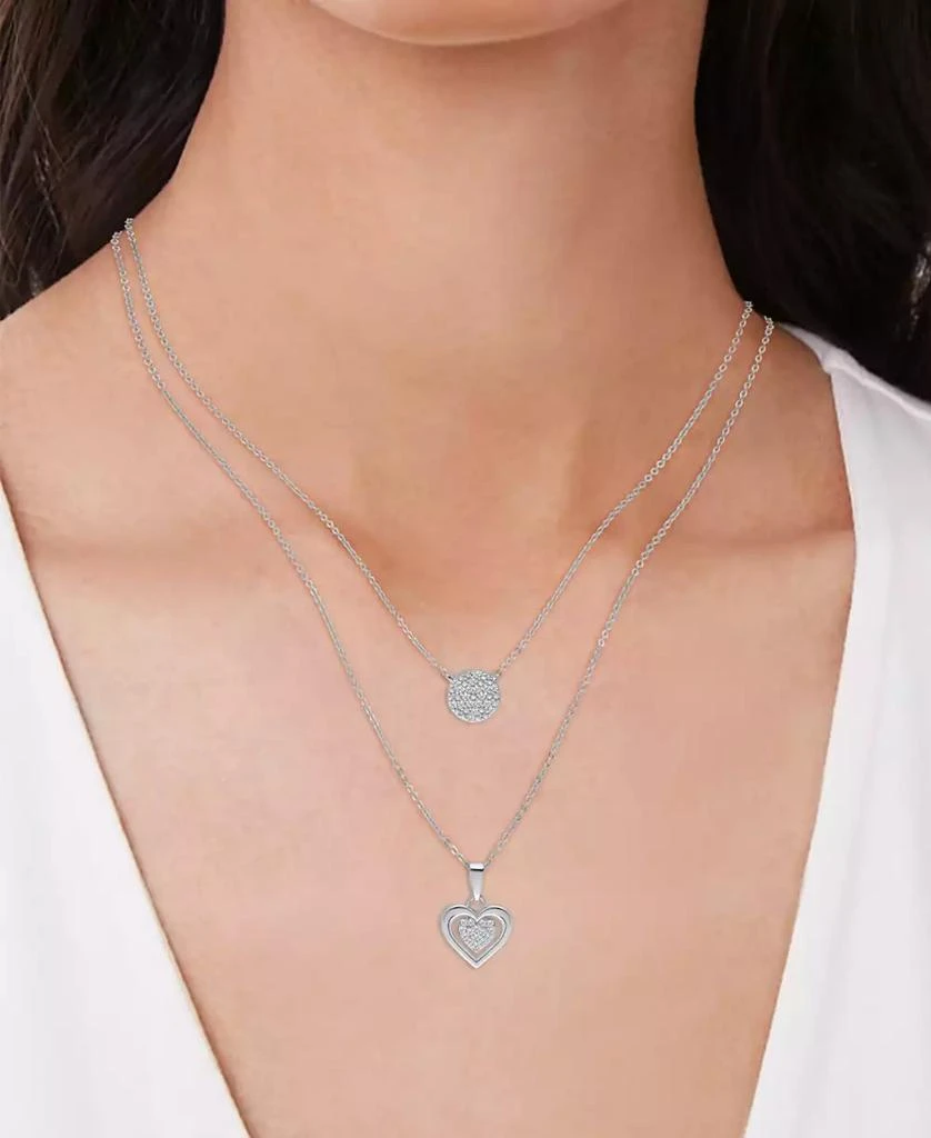 商品Macy's|Diamond Circle & Heart 18" Layered Pendant Necklace (1/4 ct. t.w.) in Sterling Silver,价格¥1889,第2张图片详细描述