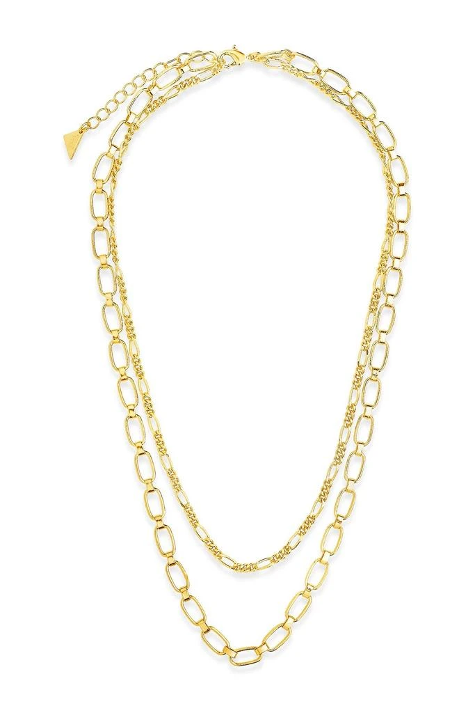 商品Sterling Forever|14K Gold Plated Figaro & Square Link Layered Chain Necklace,价格¥68,第3张图片详细描述