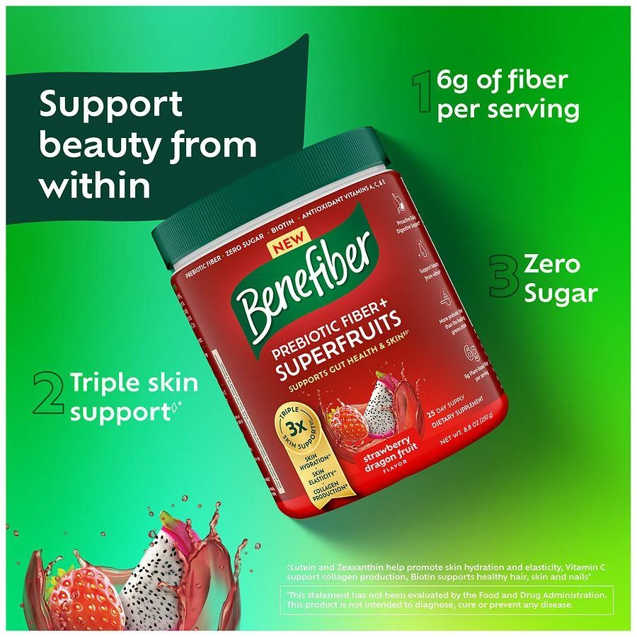 商品Benefiber|Prebiotic Fiber + Superfruits Dietary Supplement Strawberry Dragon Fruit,价格¥317,第5张图片详细描述