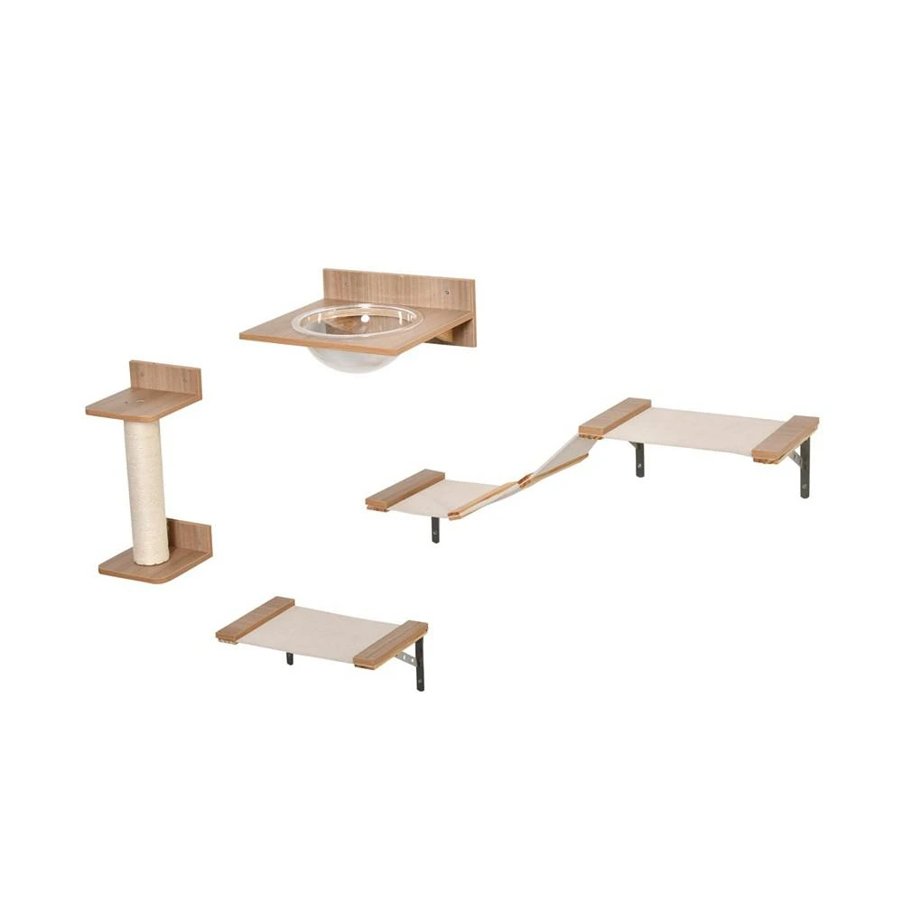 商品PawHut|Cat Tree 4pc Mounted Shelf Set Bowl Climbing Hammock Shelves Beige,价格¥727,第2张图片详细描述