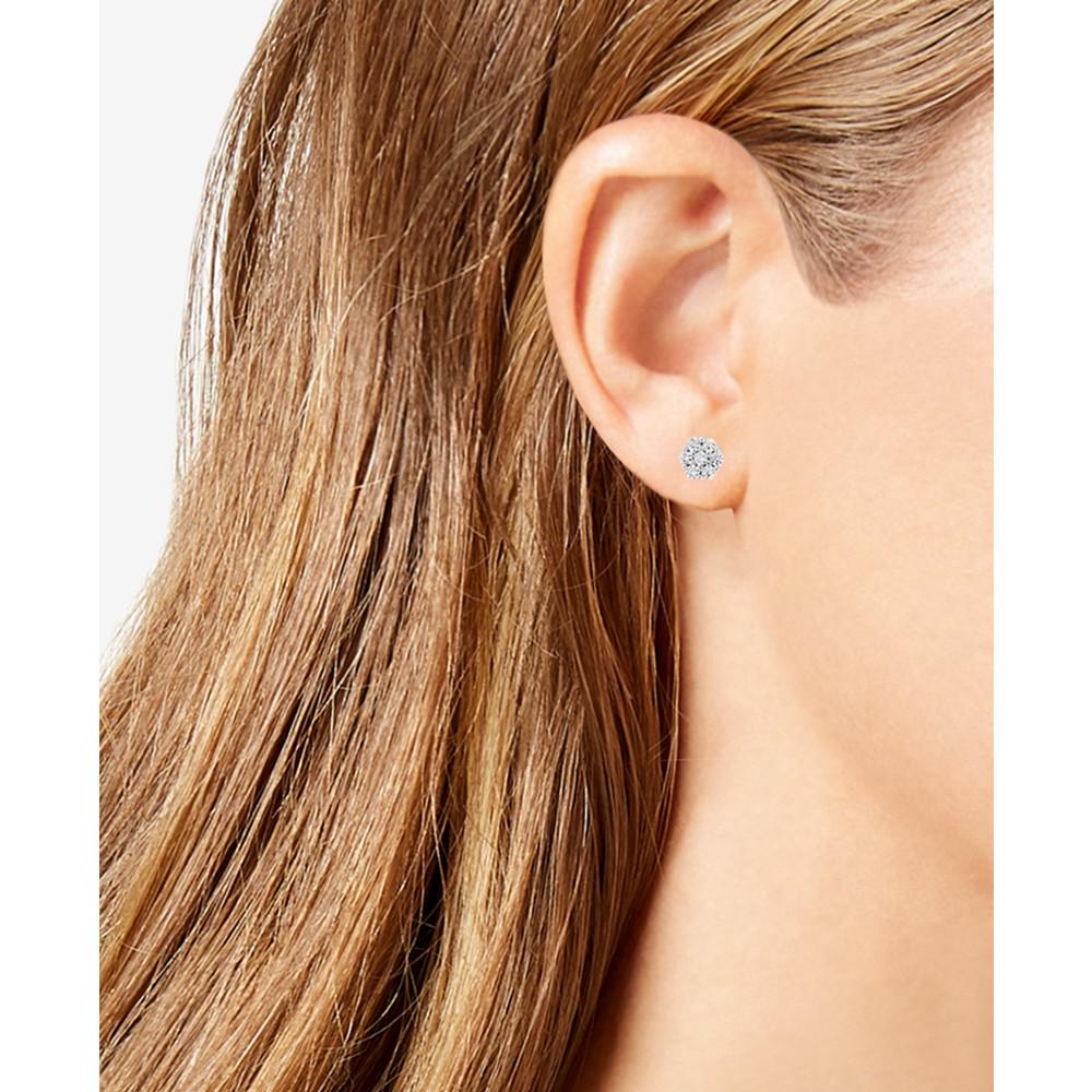 Diamond Cluster Stud Earrings (3/8 ct. t.w.) in 14k White Gold商品第2张图片规格展示