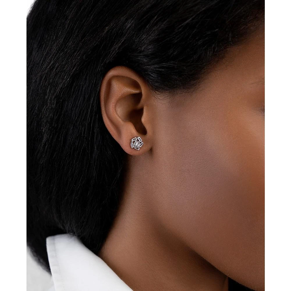商品ADORNIA|Rhodium-Plated Rectangle Crystal Cluster Stud Earrings,价格¥182,第3张图片详细描述