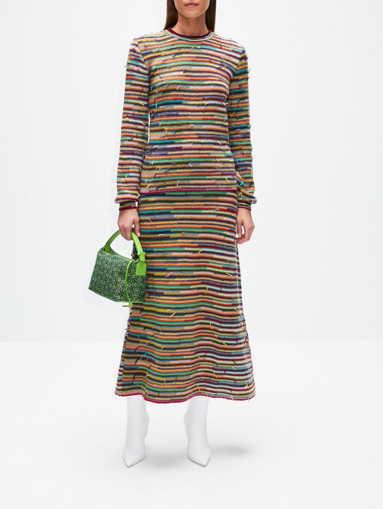 Striped Cashmere Wool Blend Midi Skirt商品第2张图片规格展示