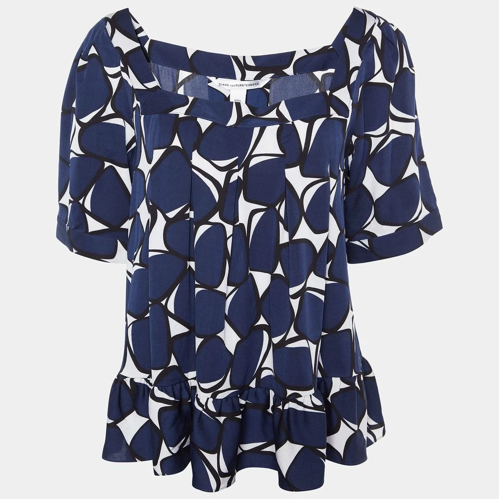 商品[二手商品] Diane von Furstenberg|Diane Von Furstenberg Navy Blue Printed Silk Top L,价格¥794,第1张图片