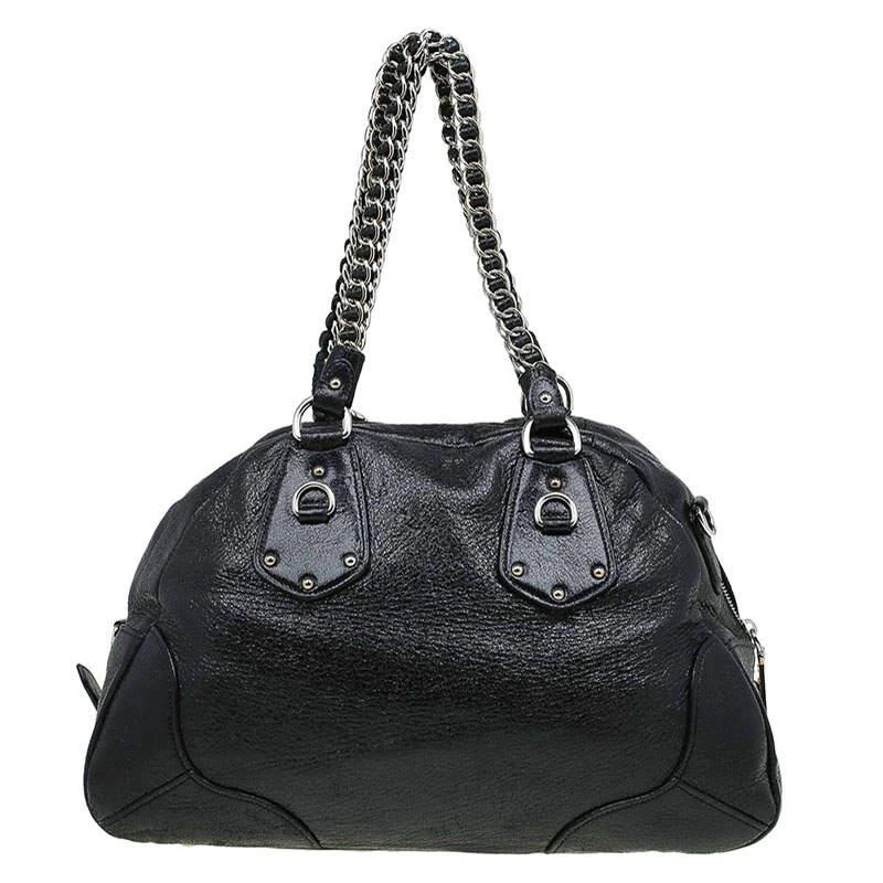 商品[二手商品] Prada|Prada Black Cervo Lux Leather Chain Bowling Bag,价格¥3301,第5张图片详细描述