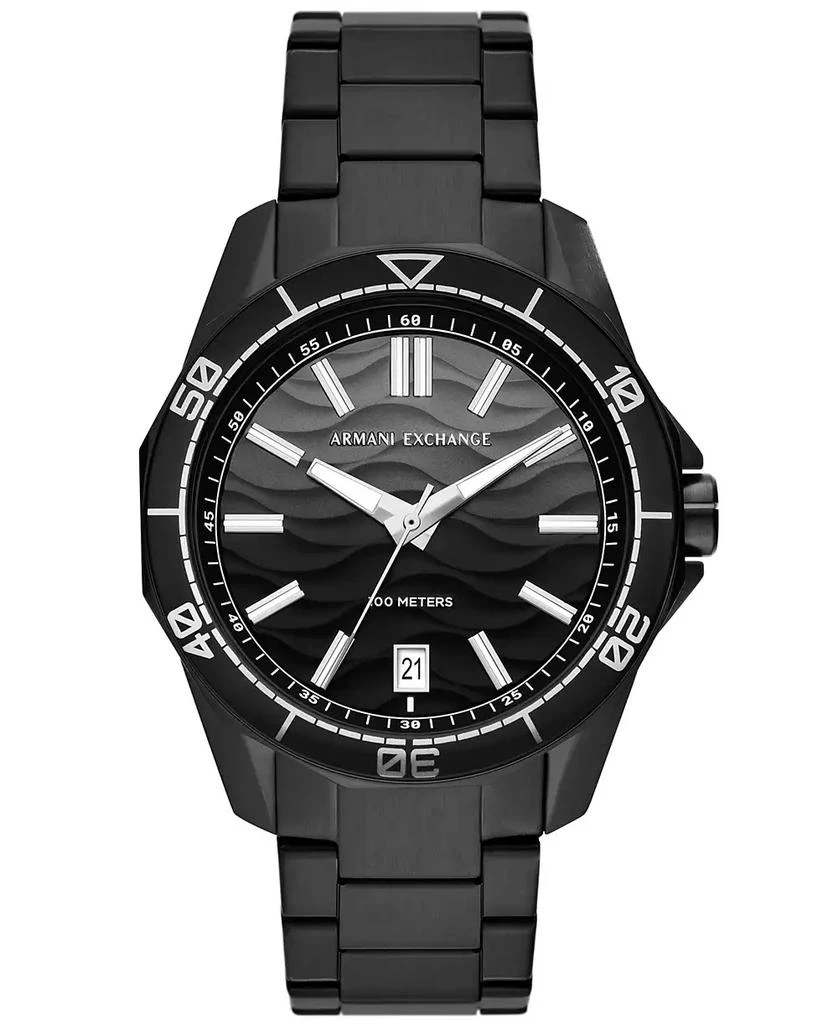 商品Armani Exchange|Men's Quartz Three Hand Date Black Stainless Steel Watch 44mm,价格¥1101,第1张图片