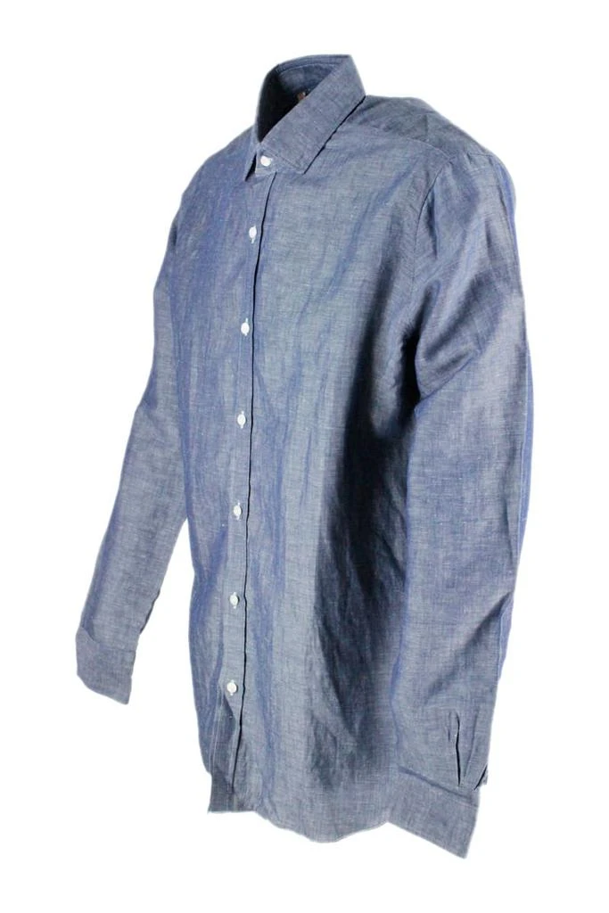 商品BARBA NAPOLI|Dandy Life Shirt In Denim Color Linen And Cotton,价格¥1665,第2张图片详细描述