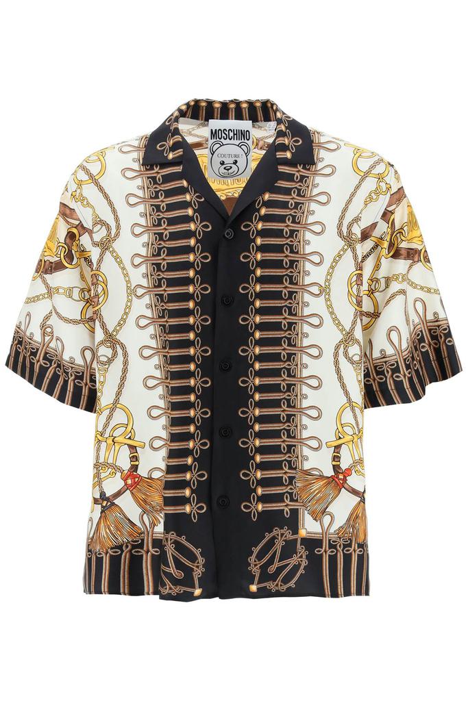 Moschino Military Teddy Scarf Short Sleeve Silk Shirt商品第1张图片规格展示