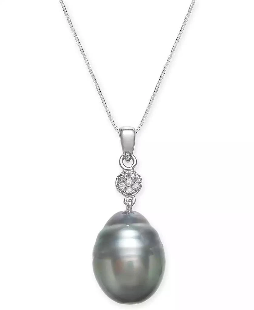 商品Macy's|Cultured Black Tahitian Pearl (12 mm) and Diamond Accent Pendant Necklace in 14k White Gold,价格¥2618,第1张图片