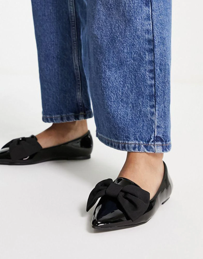 商品ASOS|ASOS DESIGN Lake bow pointed ballet flats in black,价格¥207,第3张图片详细描述