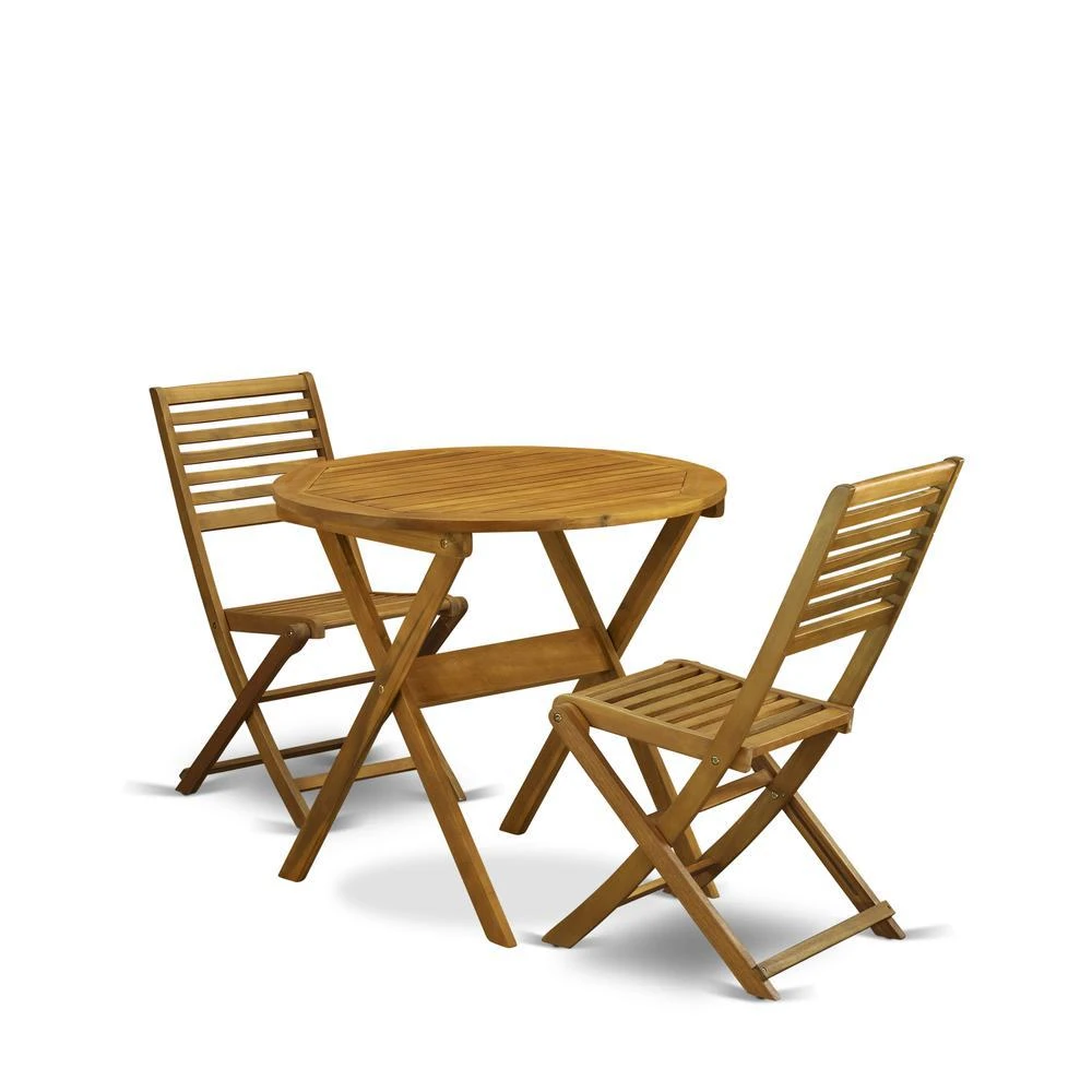 商品East West Furniture|3-Pc Patio Table Set Consists of a Wooden Folding Table and 2 Folding Patio Chairs Ideal for Garden, Terrace, Bistro, and Porch - Natural Oil Finish,价格¥1890,第2张图片详细描述