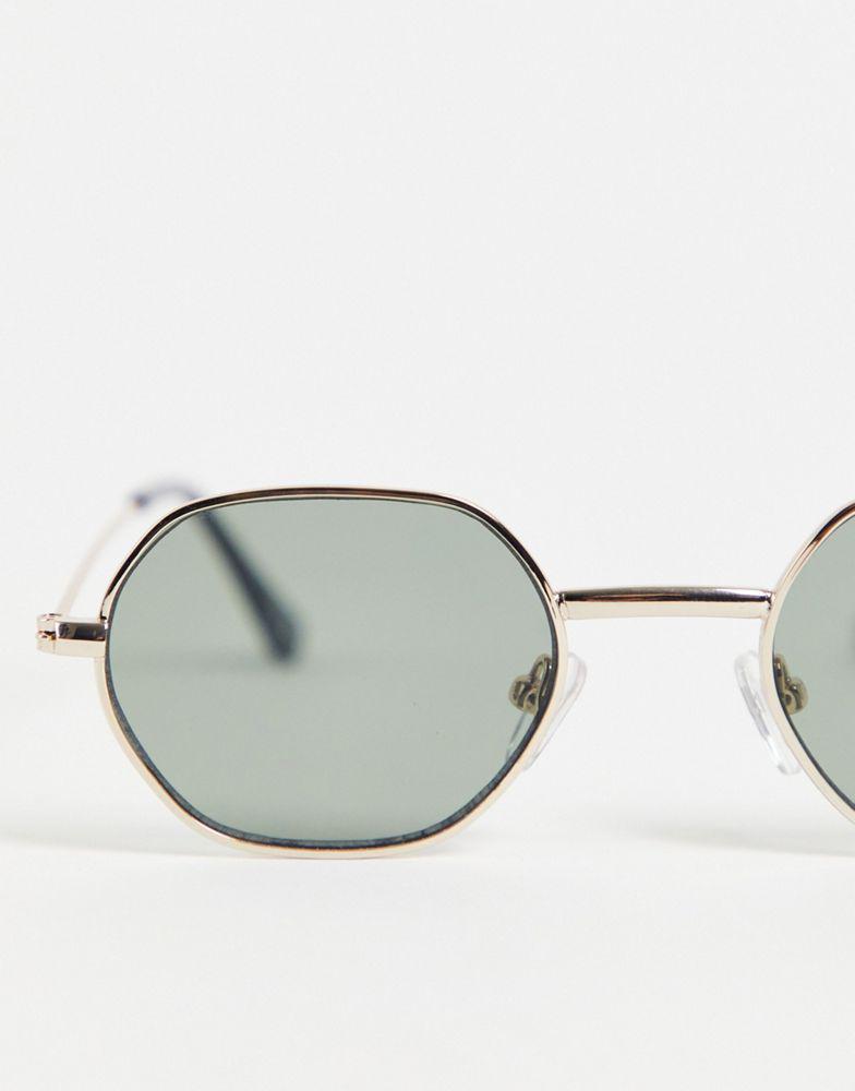 ASOS DESIGN 90's/Retro mini angled sunglasses in gold metal with dark green lens - GOLD商品第4张图片规格展示