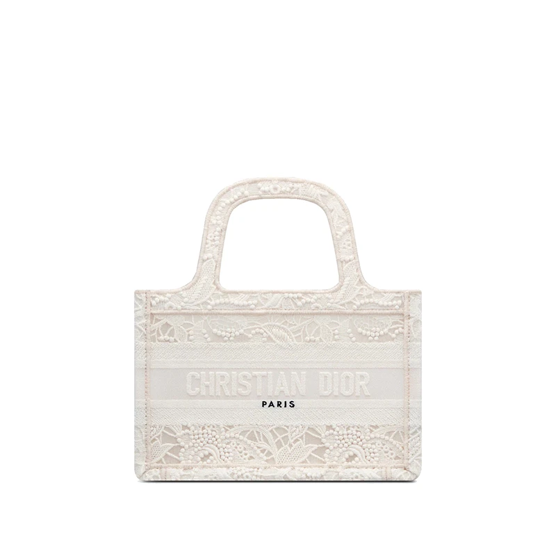 DIOR/迪奥 22新款Dior Book Tote系列 女士迷你款自然色织物花边刺绣徽标刺印手提托特包S5475ZROL_M925 商品